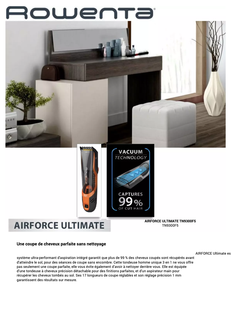 Page 1 de la notice Fiche technique Rowenta Airforce Ultimate TN9300