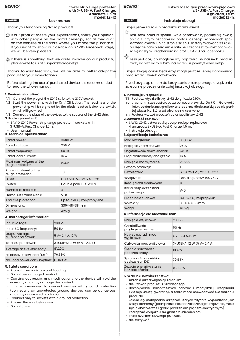 Página 1 del manual Manual de usuario Savio LZ-12