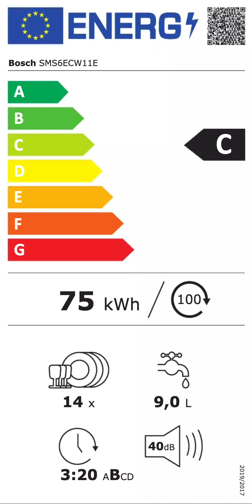 Page n°1 - Label énergétique Bosch SMS6ECW11E