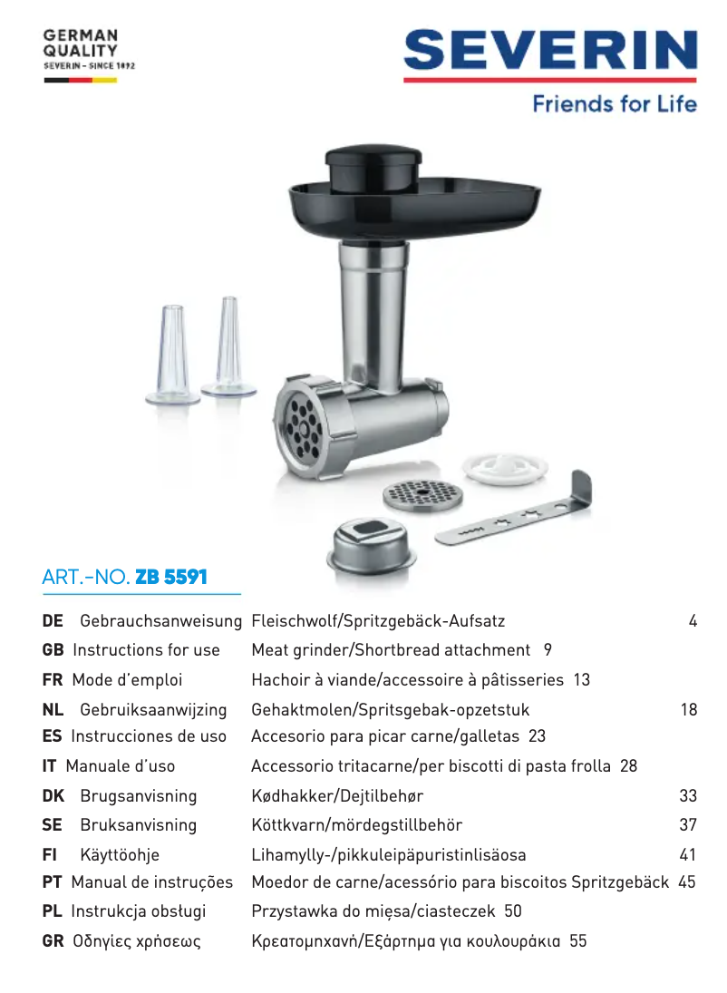 Page 1 de la notice Manuel utilisateur Severin ZB 5591