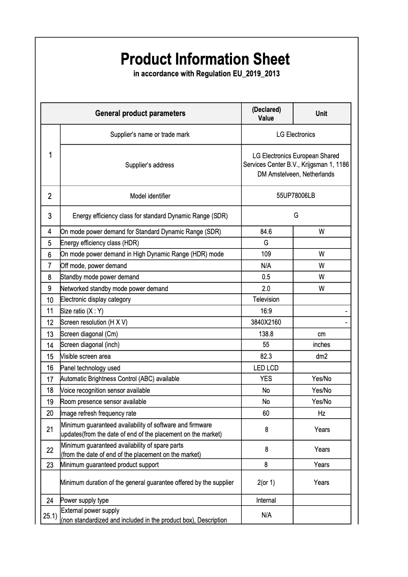 Page 1 de la notice Manuel utilisateur LG 55UP78006LB
