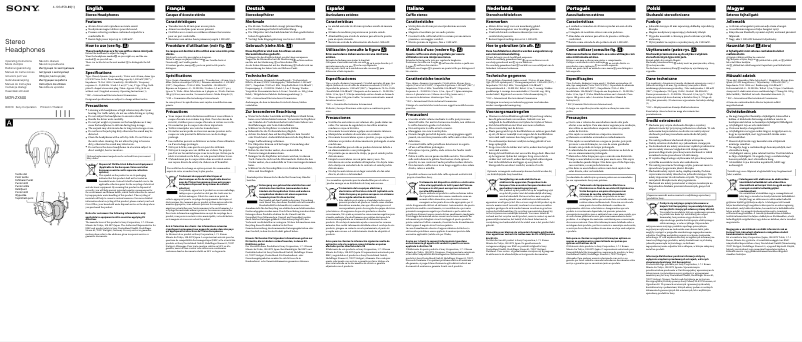 Image de la première page du manuel de l'appareil MDR-ZX500