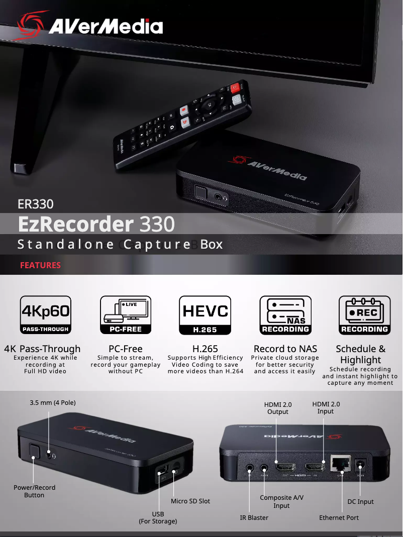 Page n°1 - Fiche technique AVerMedia Live Streamer CAP 4K BU113