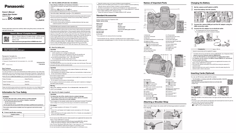 Page 1 de la notice Guide de démarrage rapide Panasonic Lumix DC-G9M2