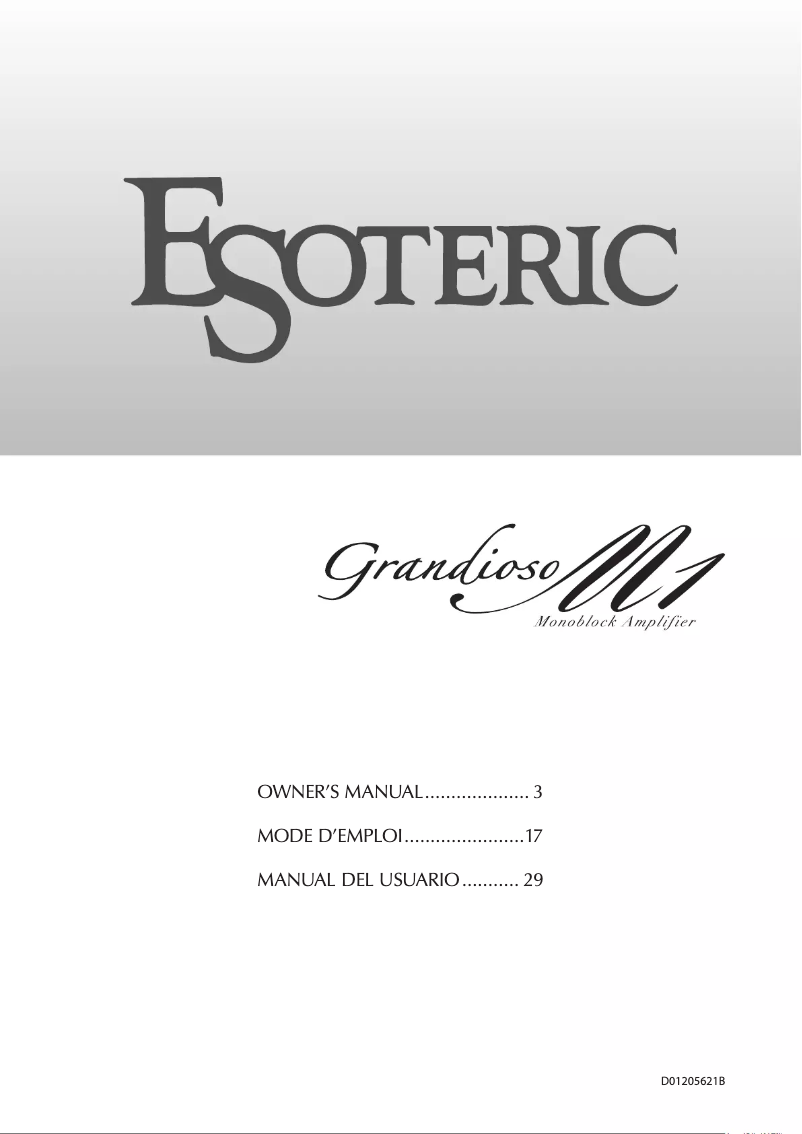 Page 1 de la notice Manuel utilisateur Esoteric Grandioso M1