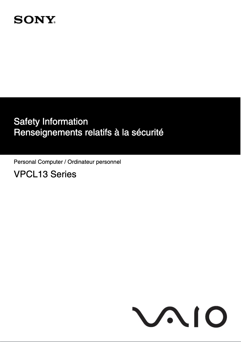 Página 1 del manual Instrucciones de seguridad Sony Vaio VPCL138FX
