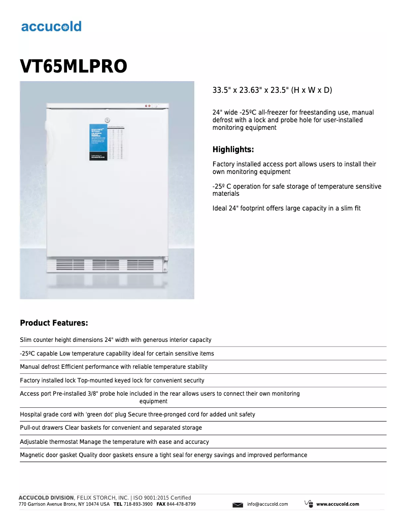 Page n°1 - Fiche technique Accucold VT65MLPRO