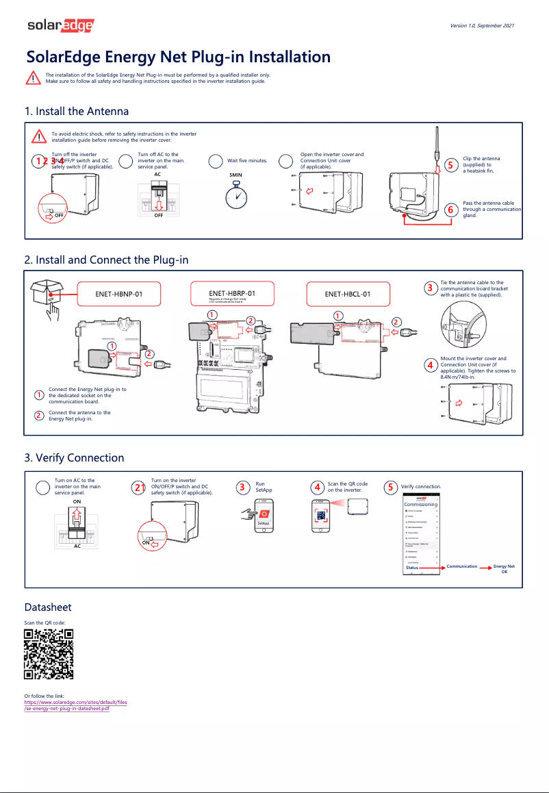 Page n°1 - Manuel utilisateur SolarEdge ENET-HBNP-01