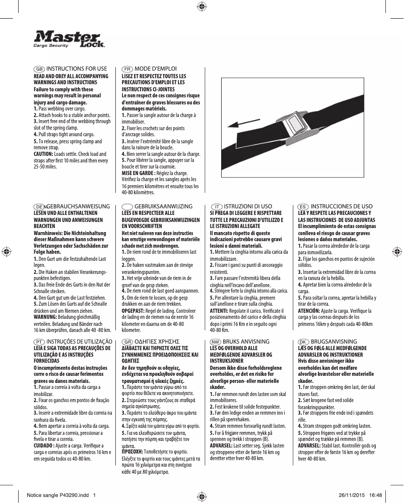 Page n°1 - Manuel utilisateur Master Lock 4368