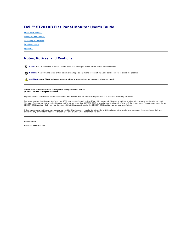 Page 1 de la notice Manuel utilisateur Dell ST2010B