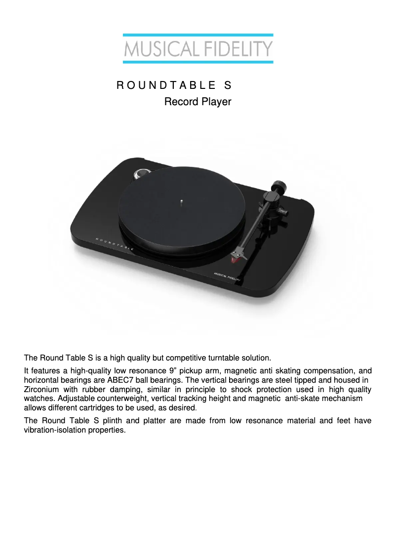 Page n°1 - Manuel utilisateur Musical Fidelity Roundtable