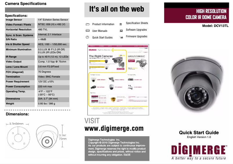 Página 1 del manual Manual de usuario Digimerge Echelon DCV13TL