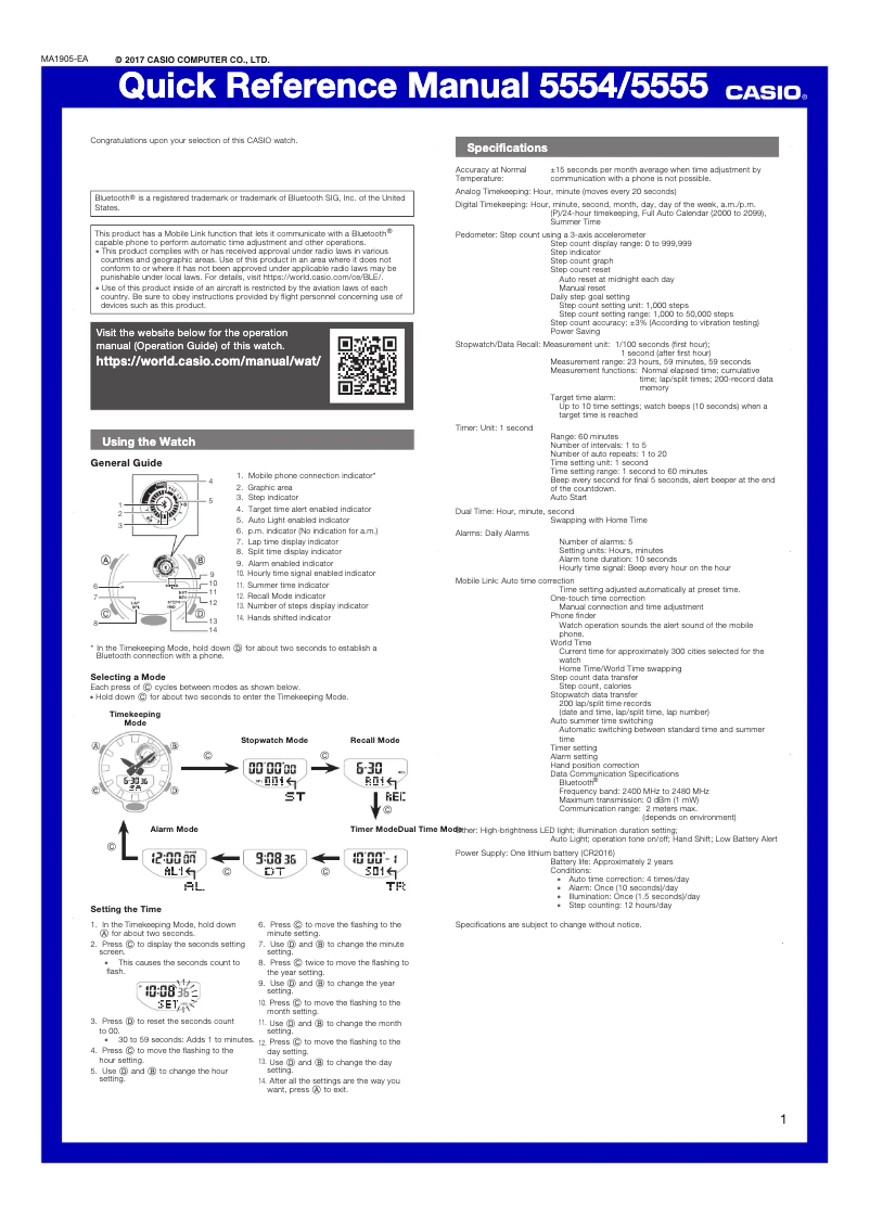 Image de la première page du manuel de l'appareil G-Shock GBA-800