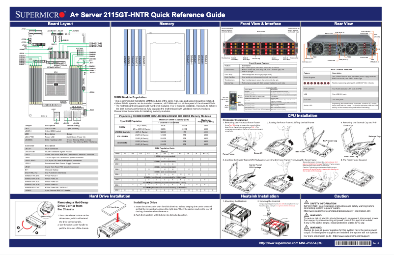 Page 1 de la notice Guide de démarrage rapide Supermicro SuperServer AS-2115GT-HNTR