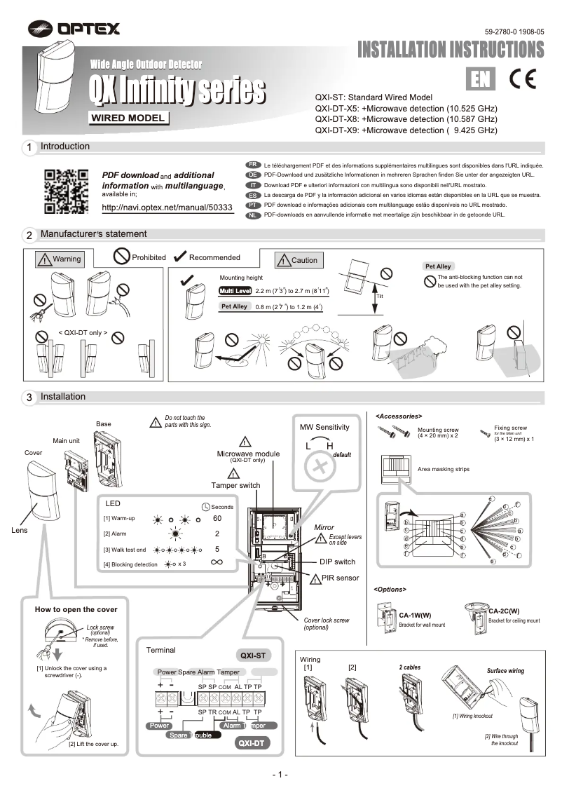 Page 1 de la notice Manuel utilisateur Optex QXI-RDT