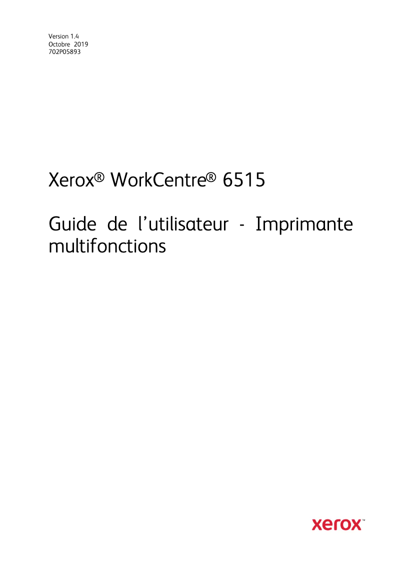 Page 1 de la notice Manuel utilisateur Xerox WorkCentre 6515V