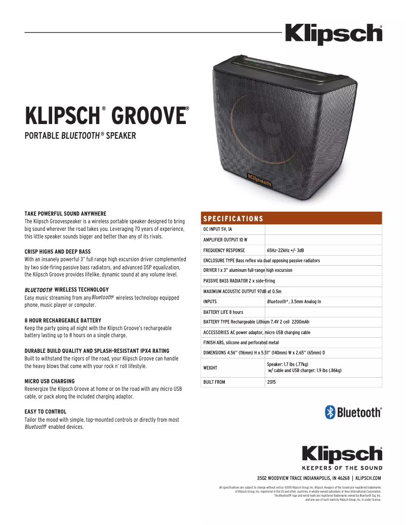 Page n°1 - Fiche technique Klipsch Heritage Groove