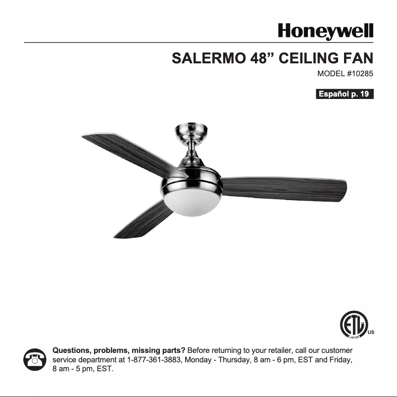 Página 1 del manual Manual de usuario Honeywell Salermo 10285