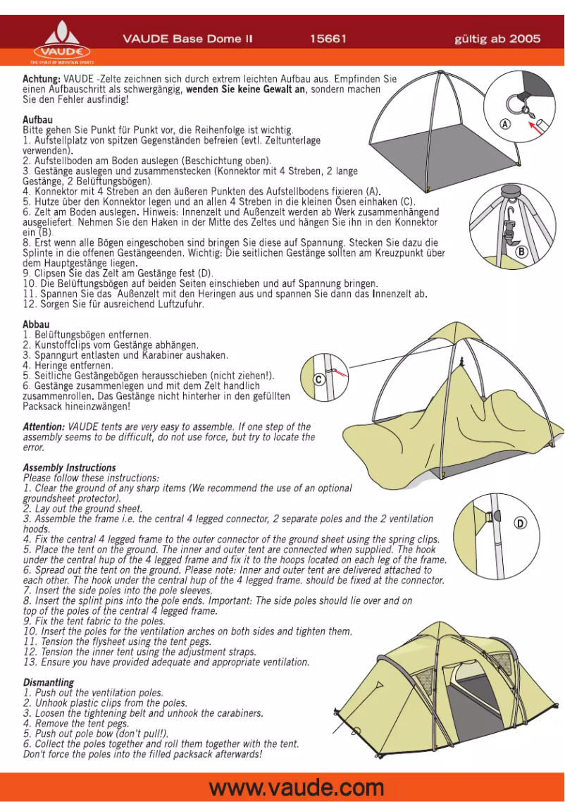 Page 1 de la notice Manuel utilisateur Vaude Dome II