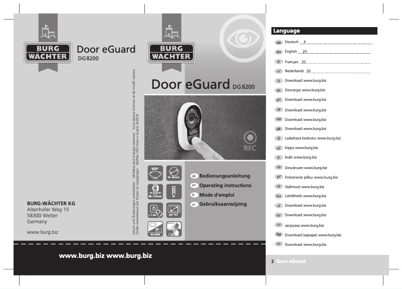 Page n°1 - Manuel utilisateur Burg Wächter Door eGuard DG 8100