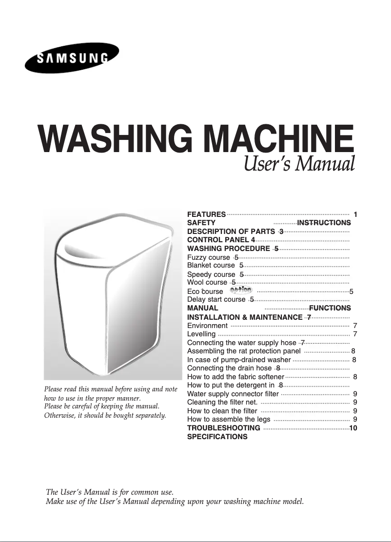 Página 1 del manual Manual de usuario Samsung WA80B3N1EW