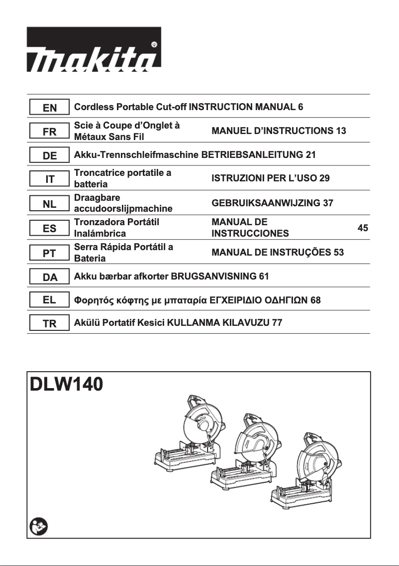 Page 1 de la notice Manuel utilisateur Makita DLW140