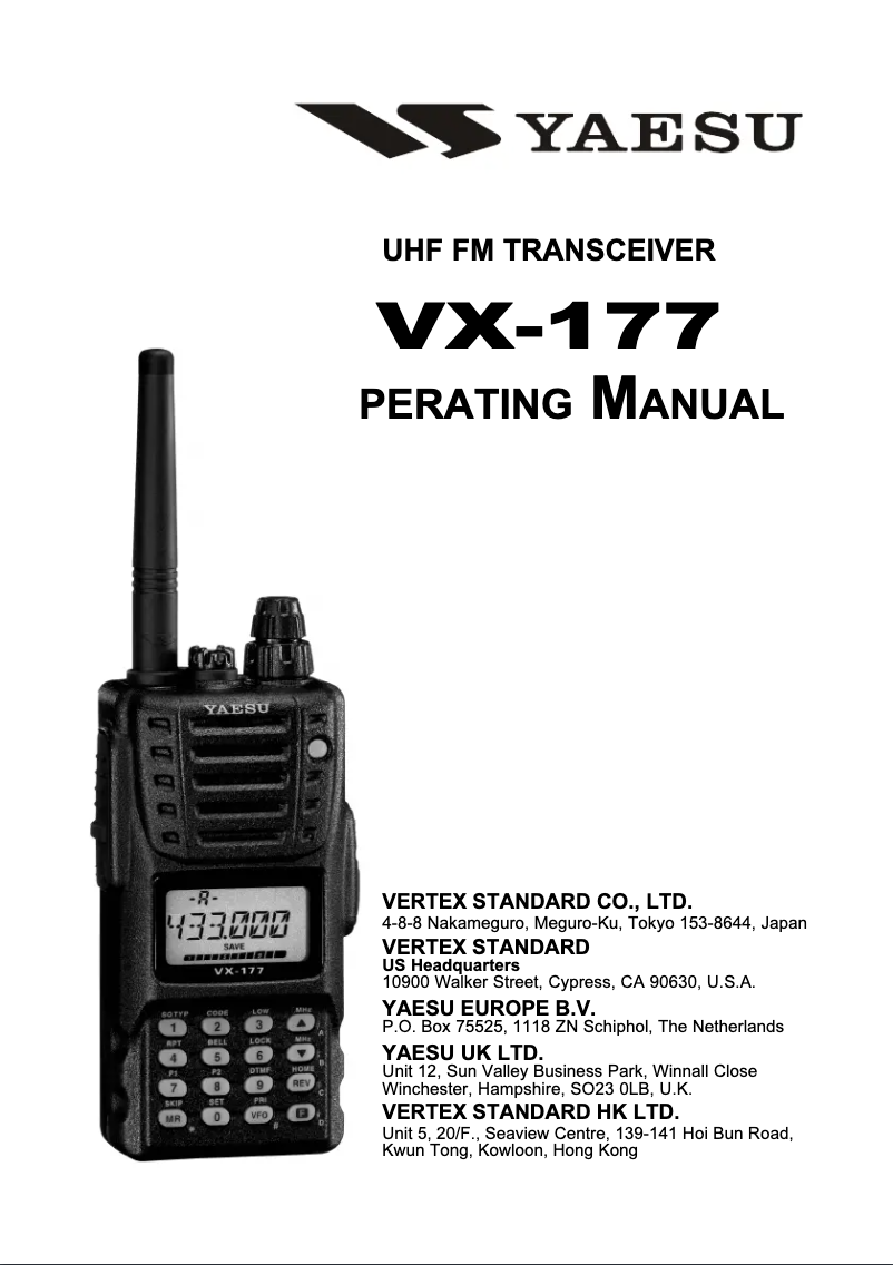 Page 1 de la notice Manuel utilisateur Yaesu VX-177