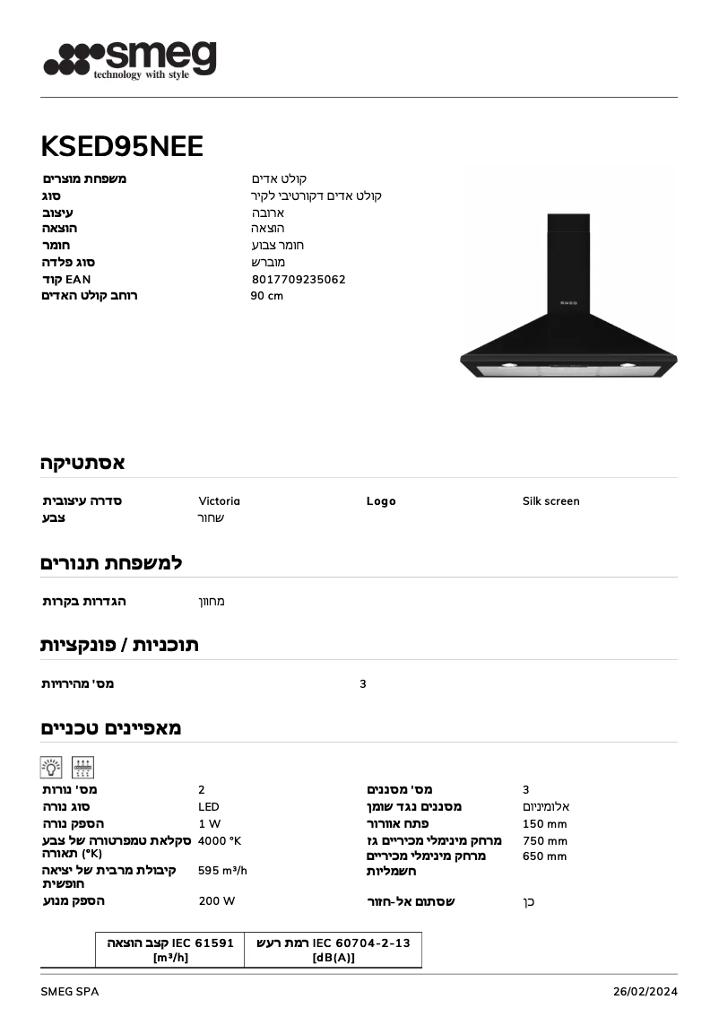 Page n°1 - Fiche technique Smeg KSED95NEE
