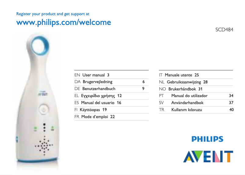 Imagen de la primera página del manual del dispositivo AVENT SCD484