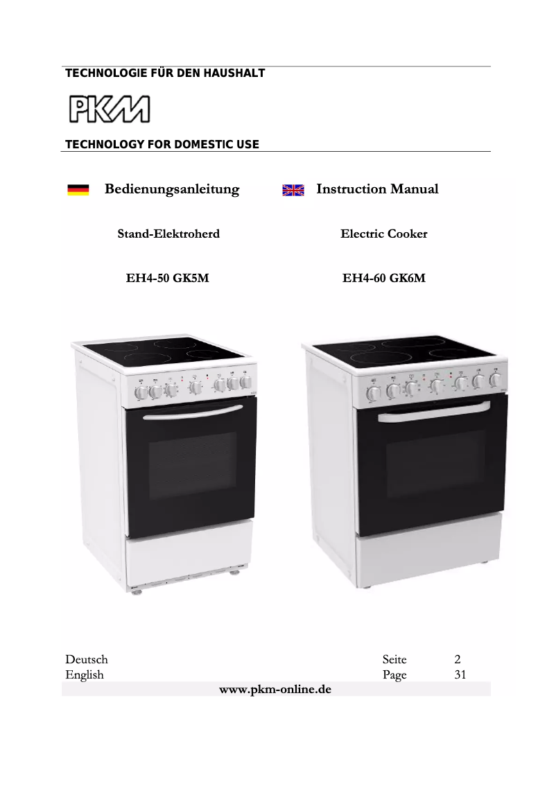 Page 1 of the manual User Manual PKM EH4-50 GK5M