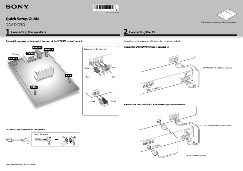 Page 1 de la notice Guide d'installation Sony DAV-DZ280