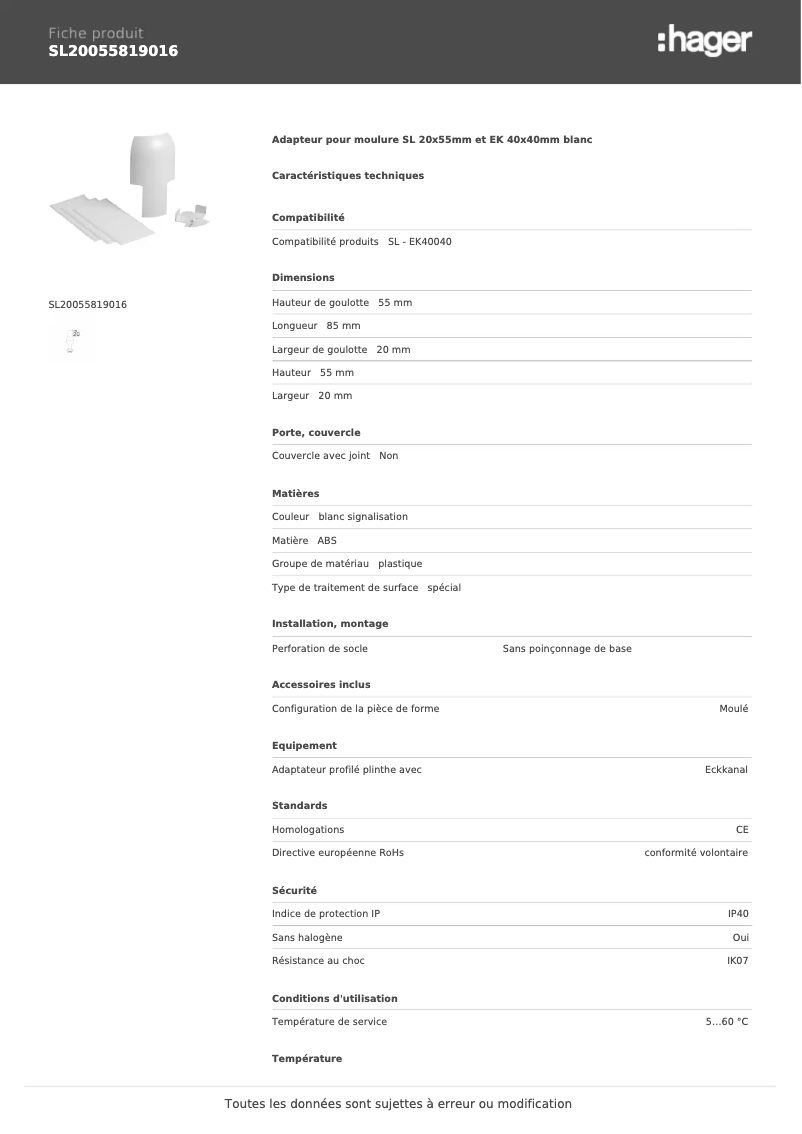 Image de la première page du manuel de l'appareil SL20055819016
