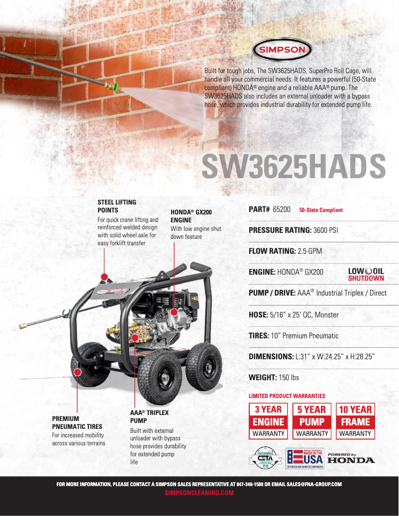Page 1 de la notice Fiche technique Simpson SuperPro SW3625HADS-S