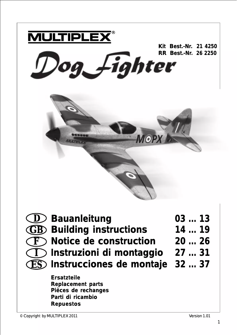 Page 1 de la notice Manuel utilisateur Multiplex Kit DogFighter