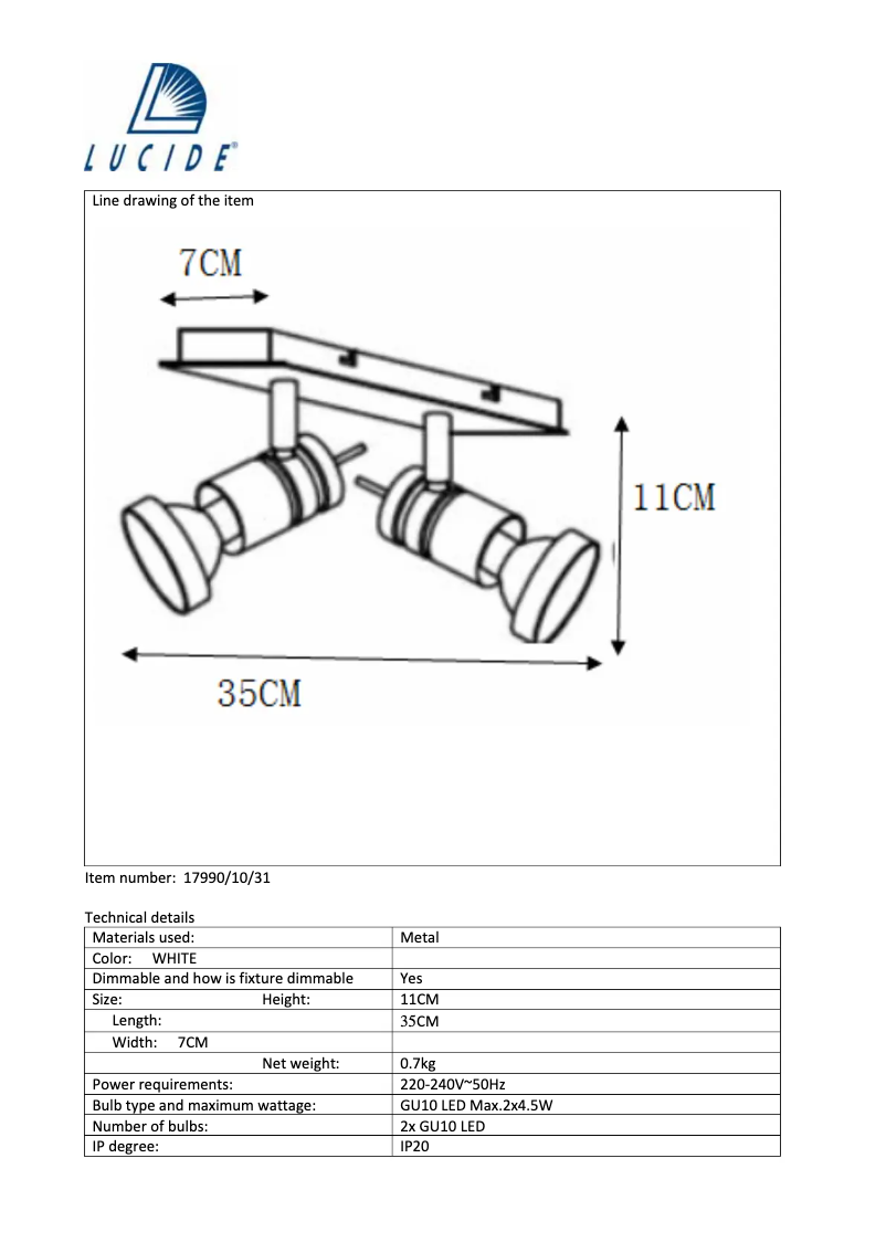 Page n°1 - Manuel utilisateur Lucide Twinny 17990/10/31