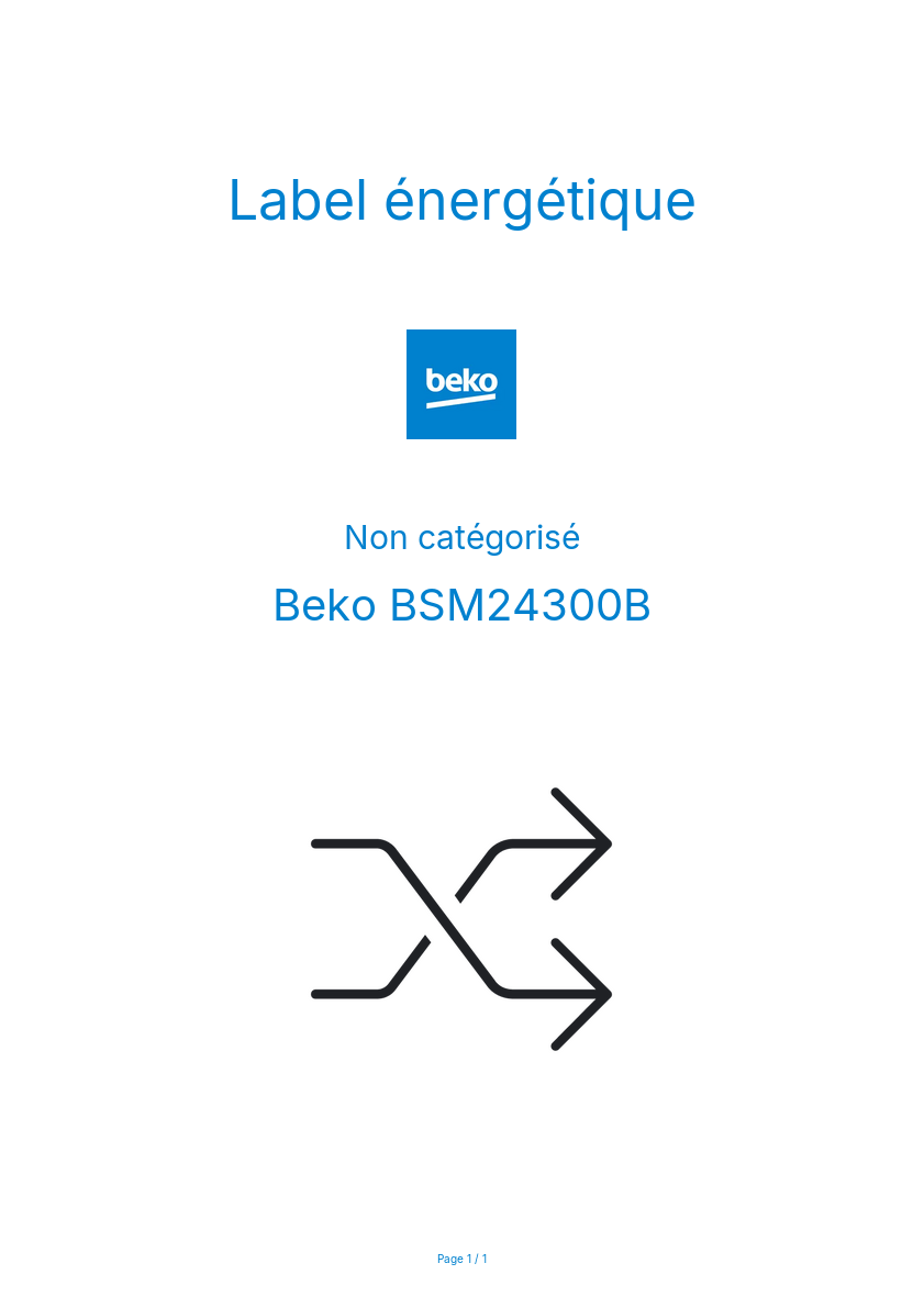 Page n°1 - Label énergétique Beko BSM24300B