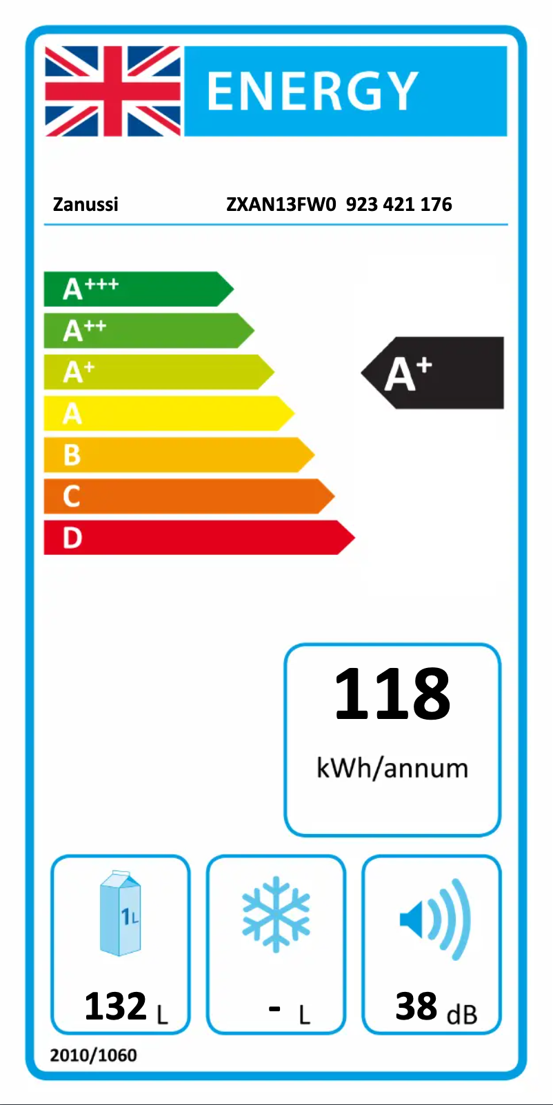 Page 1 de la notice Label énergétique Zanussi ZXAN13FW0