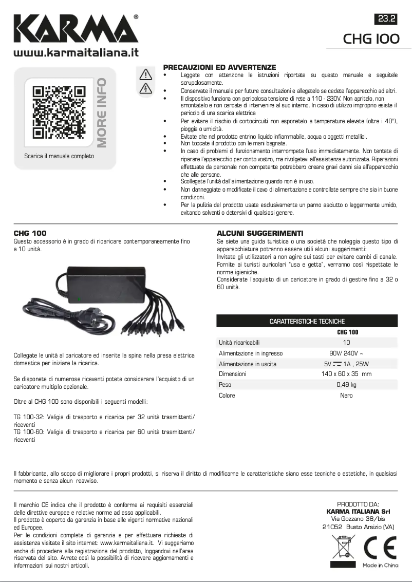 Page 1 de la notice Manuel utilisateur Karma CHG 100