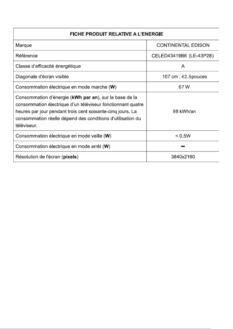 Page 1 of the manual User Manual Continental Edison CELED43419B6