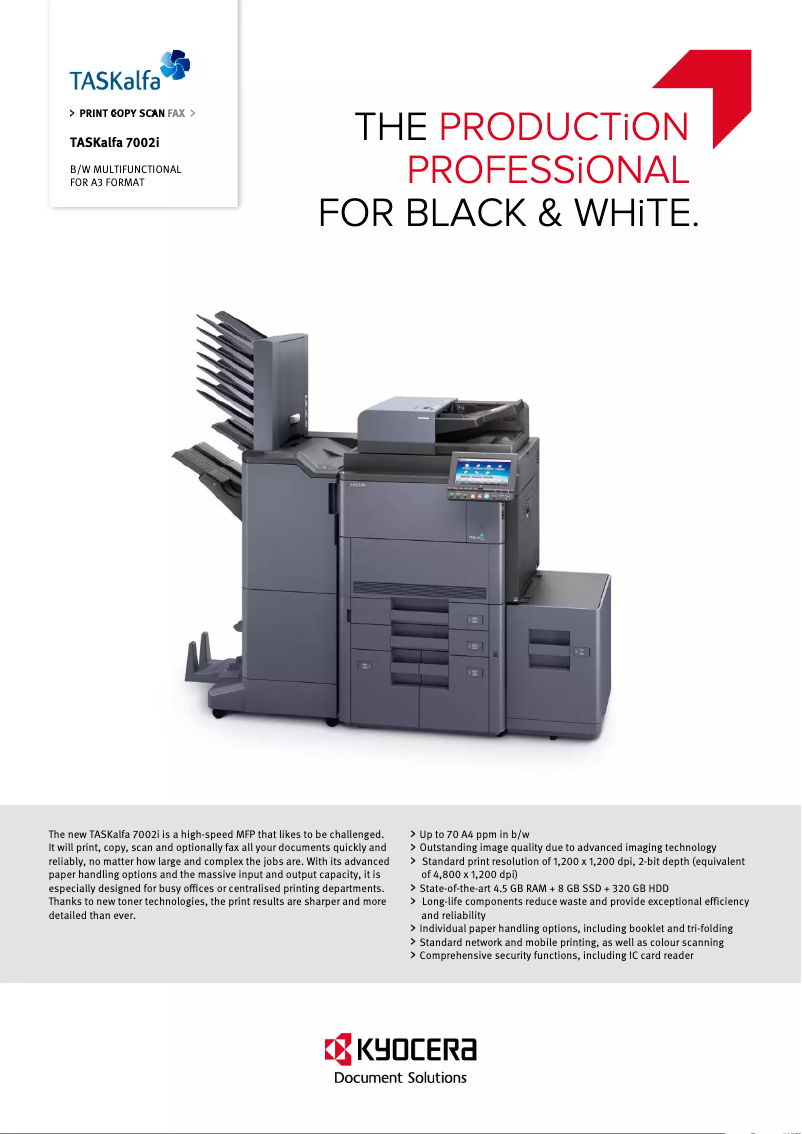 Page 1 de la notice Fiche technique Kyocera TASKalfa 7002i