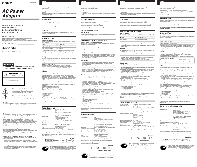 Image de la première page du manuel de l'appareil AC-V100
