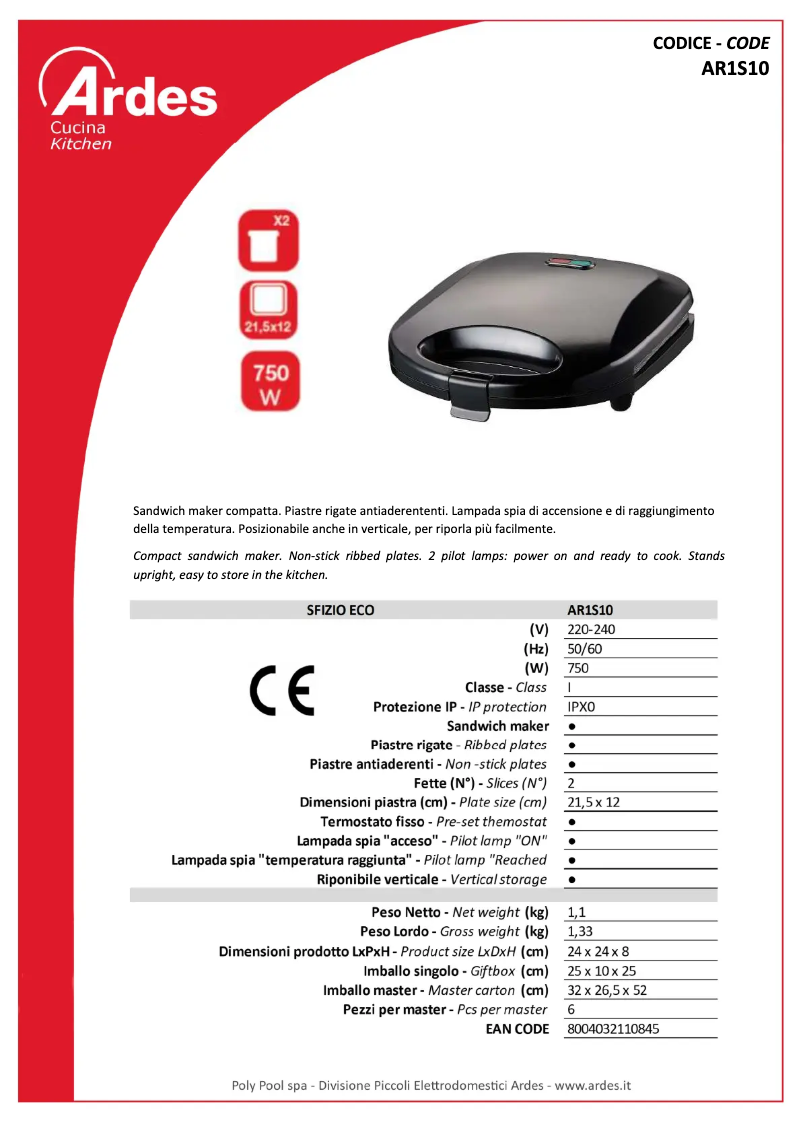 Página 1 del manual Ficha técnica Ardes AR1S10