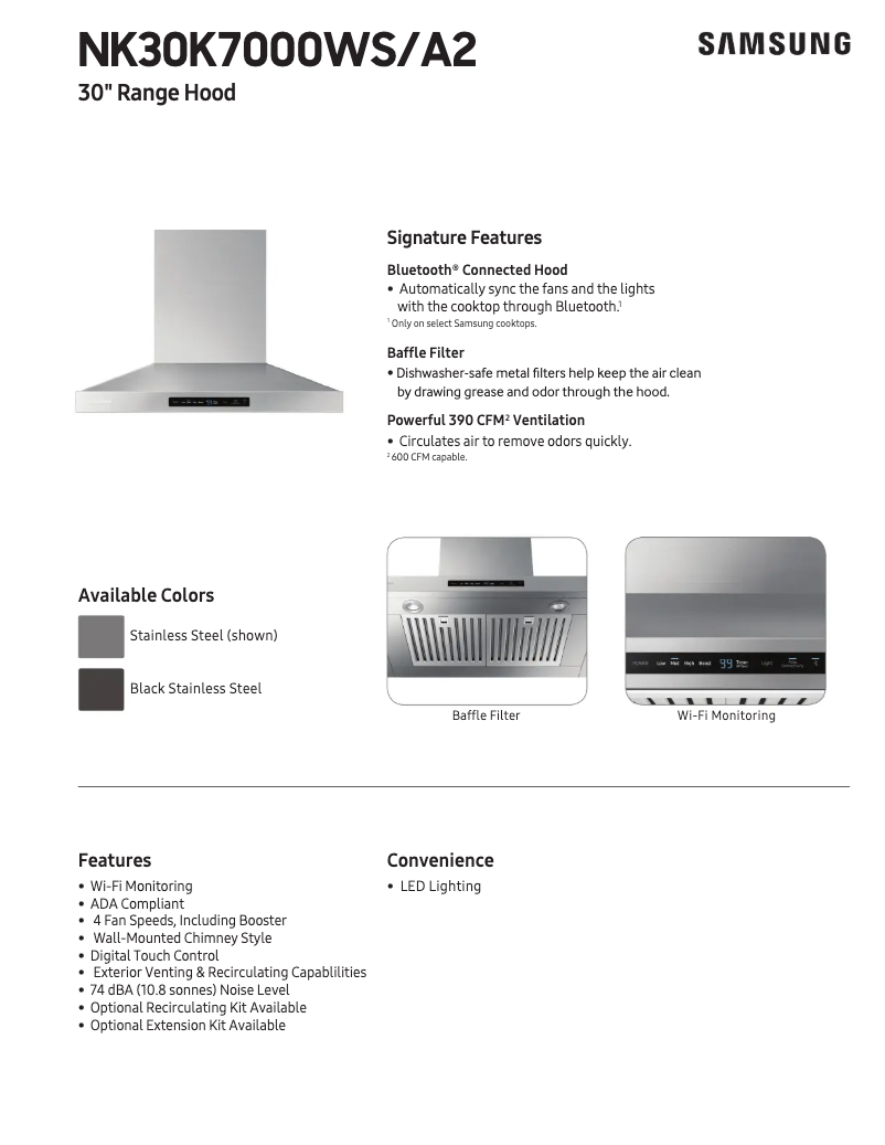 Page 1 de la notice Fiche technique Samsung NK30K7000WS