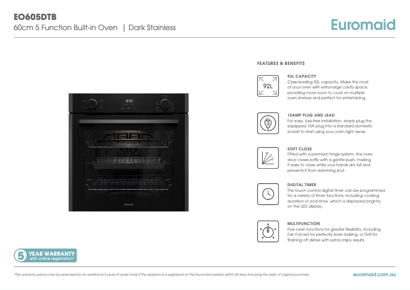 Page 1 de la notice Fiche technique Euromaid EO605DTB