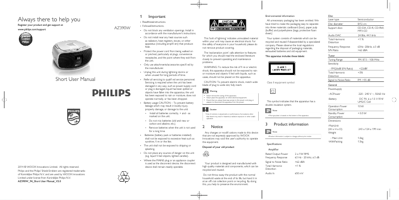 Page n°1 - Guide de démarrage rapide Philips AZ390W