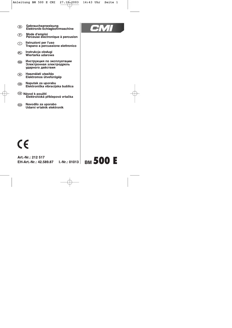 Page 1 of the manual User Manual CMI BM 500 E