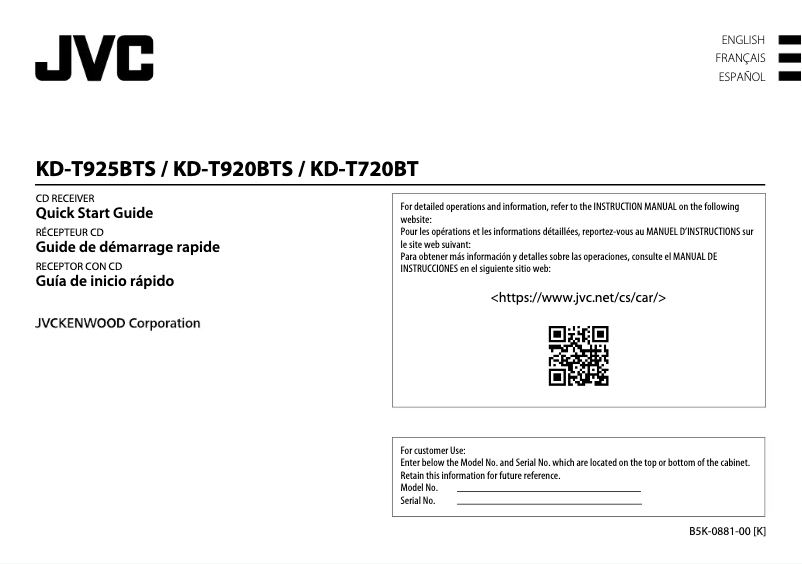 Image de la première page du manuel de l'appareil KD-T720BT