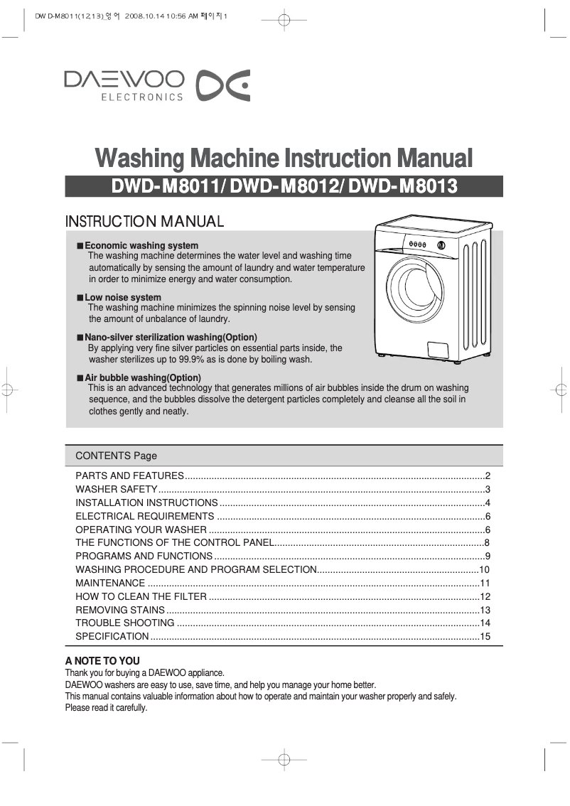 Página 1 del manual Manual de usuario Daewoo DWD-M8011