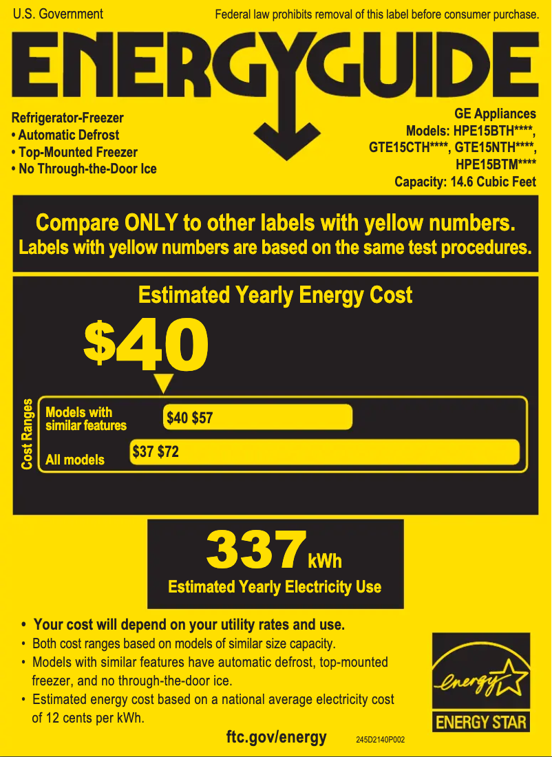 Página 1 del manual Etiqueta energética GE GTE15CTHRCC