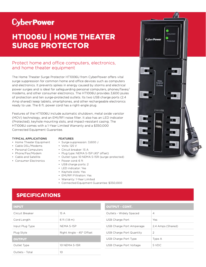 Page 1 de la notice Fiche technique CyberPower HT1006U